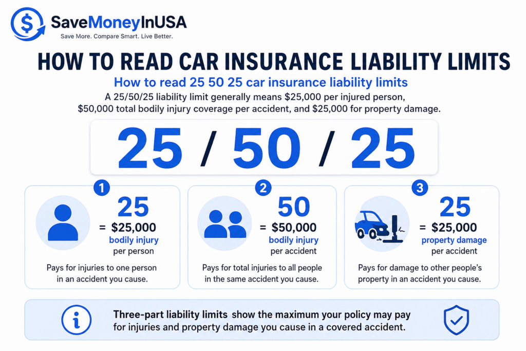 How to read 25 50 25 car insurance liability limits