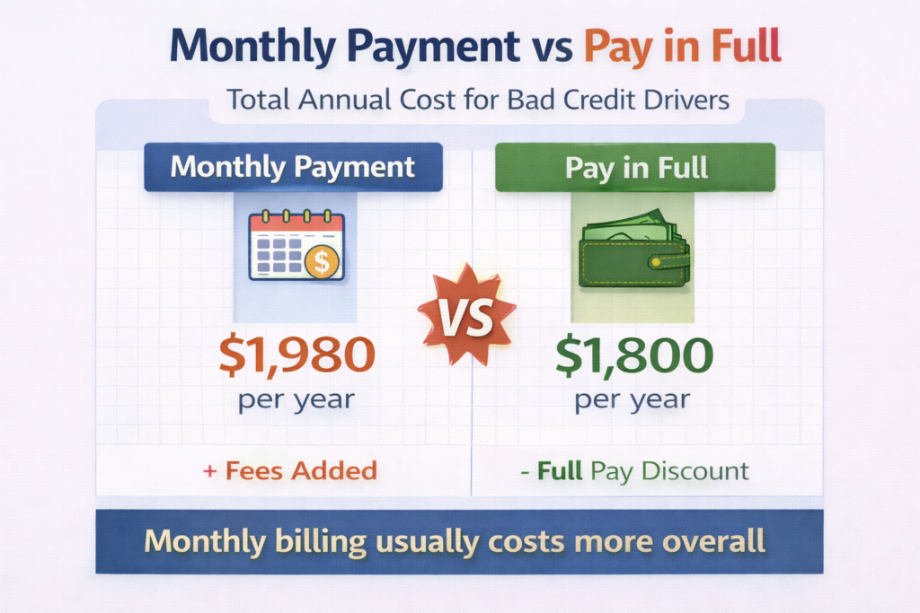 car insurance payment breakdown chart for bad credit drivers