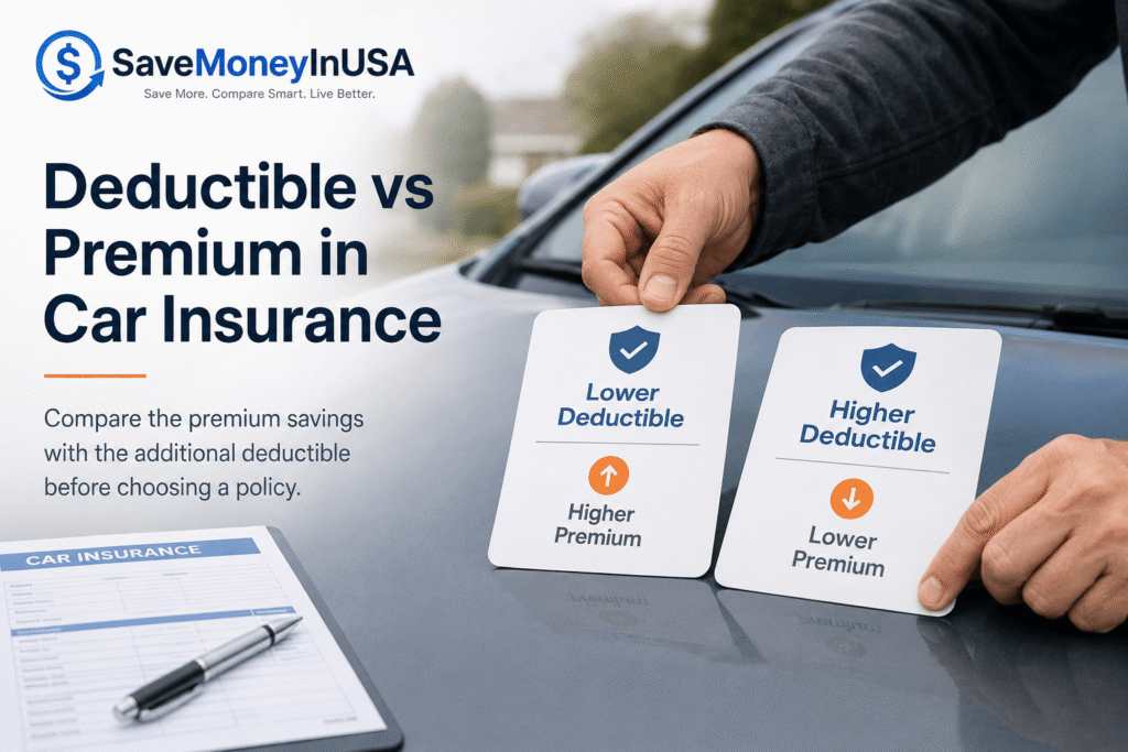 Driver comparing car insurance deductible and premium options