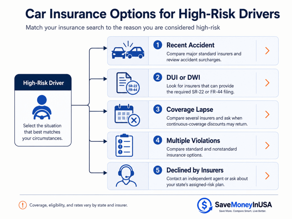 Car Insurance Options for High-Risk Drivers car insurance options for high-risk drivers with accidents DUI SR-22 or coverage lapses