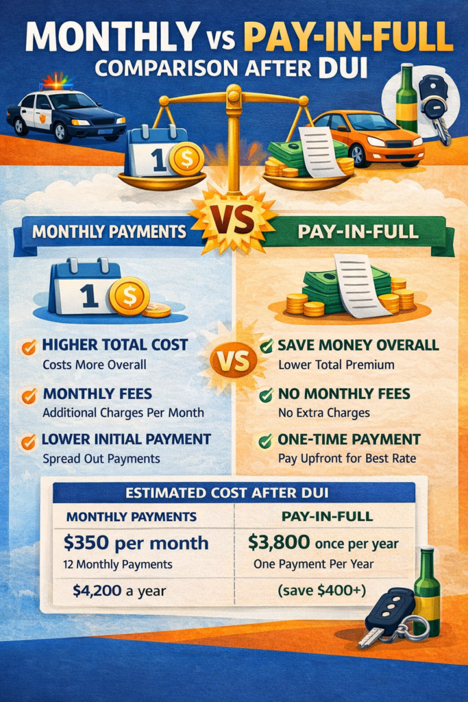 car insurance monthly vs pay in full cost comparison showing total annual savings