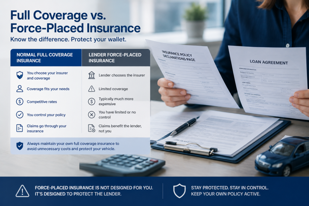 Force-placed insurance vs full coverage insurance comparison