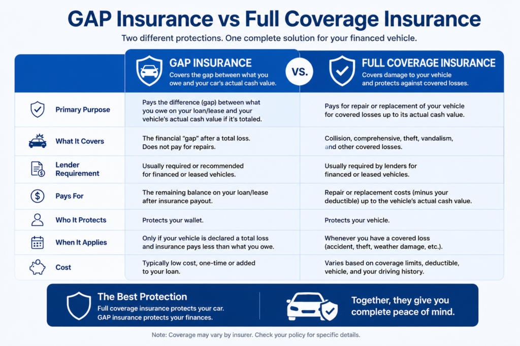 Difference between GAP insurance and full coverage insurance