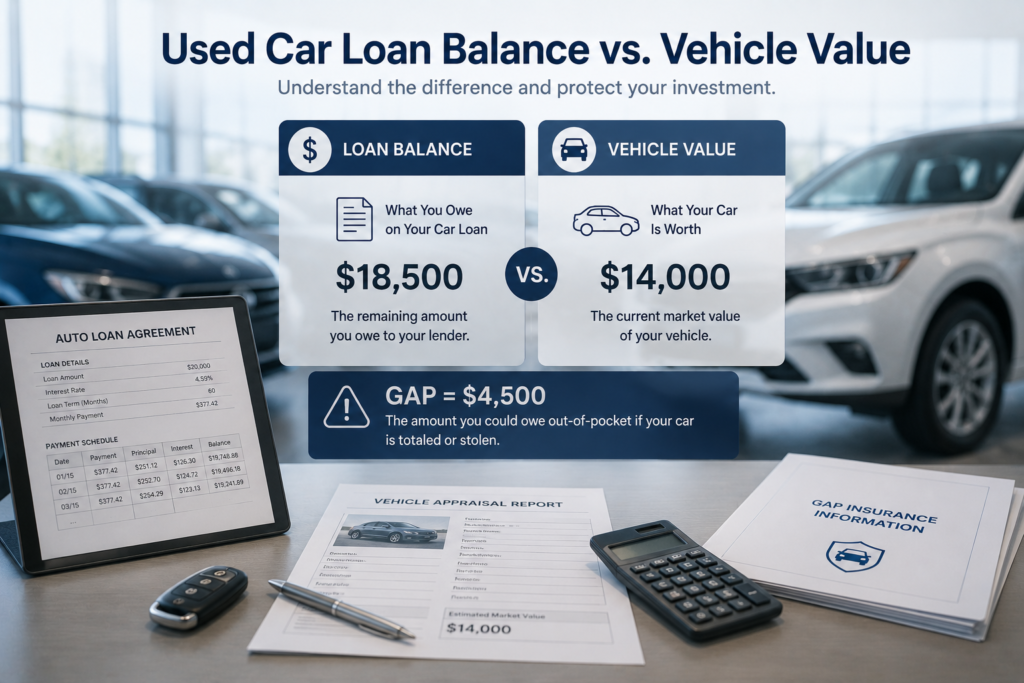 Used car loan balance compared to actual vehicle value
