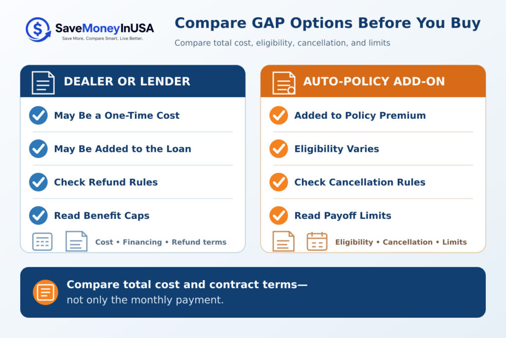 Dealership GAP vs Insurer GAP Coverage Comparison of dealership GAP insurance and insurer loan payoff coverage
