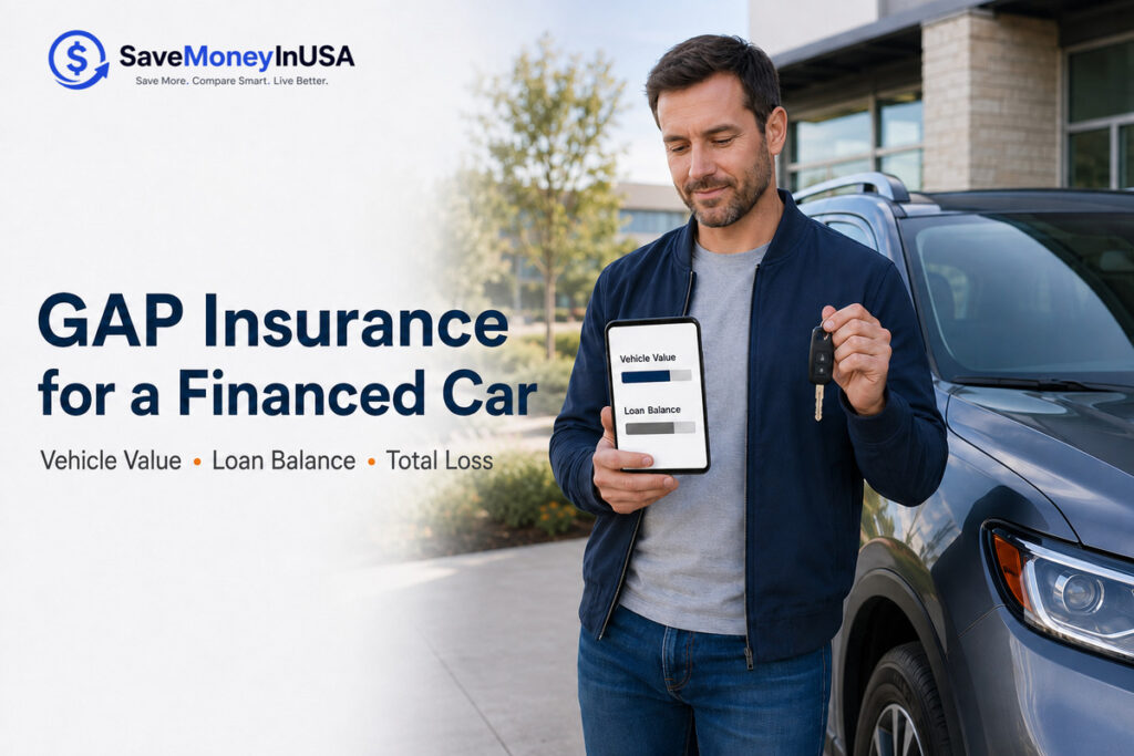 Driver reviewing GAP insurance and loan balance for a financed car