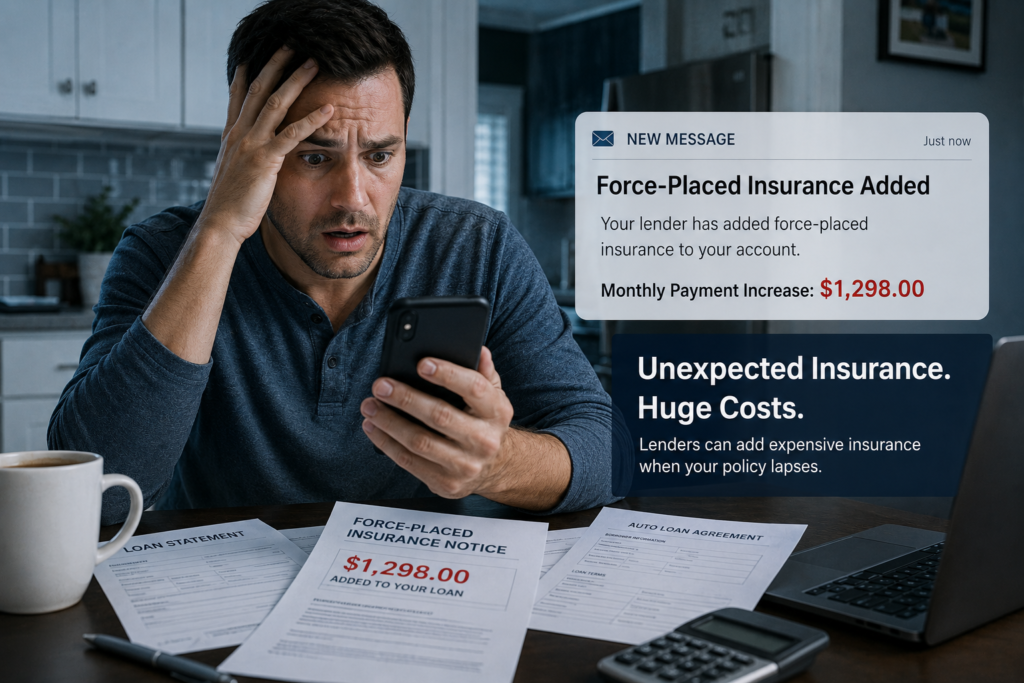 Driver shocked after lender adds expensive force-placed insurance to financed vehicle