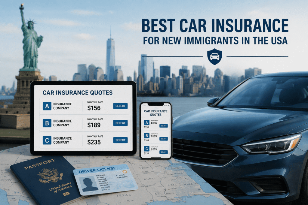 Best Car Insurance for New Immigrants in the USA New immigrant comparing car insurance quotes in the United States
