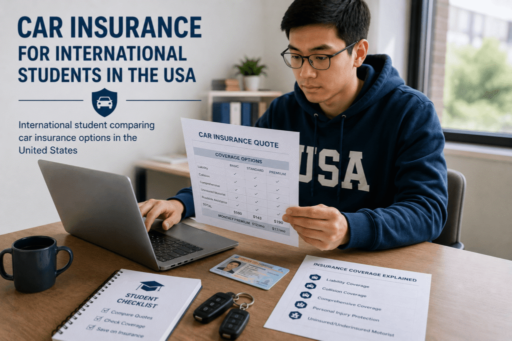 Car Insurance for International Students in the USA International student comparing car insurance options in the United States
