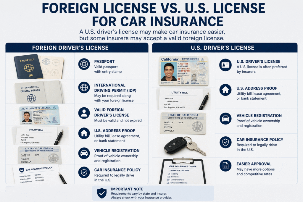 Foreign License vs U.S. License for Car Insurance Comparison of foreign driver’s license and U.S. driver’s license for car insurance