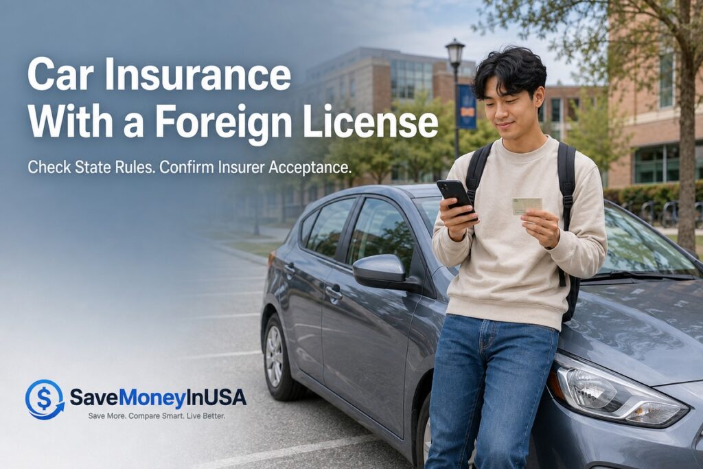 International student checking state driving rules and car insurance eligibility with a foreign license