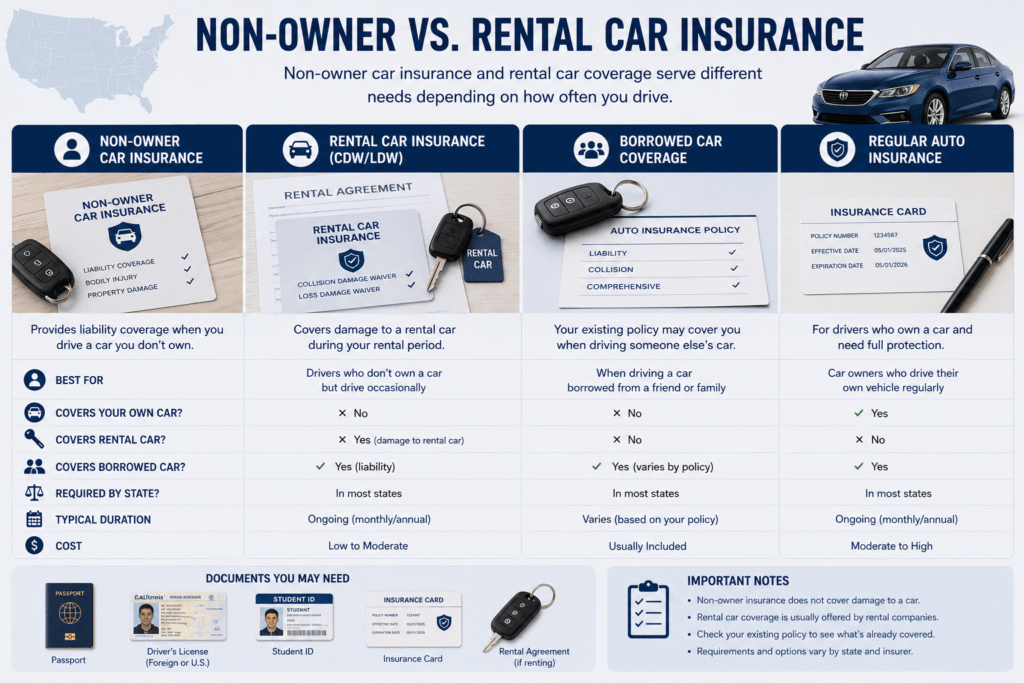 Comparison of non-owner car insurance and rental car insurance