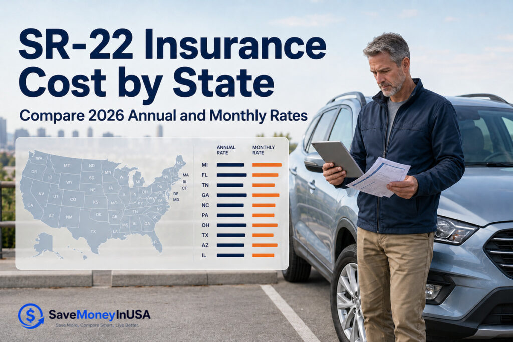 SR-22 Insurance Cost by State in 2026 Driver comparing 2026 SR-22 insurance costs across U.S. states and monthly premiums