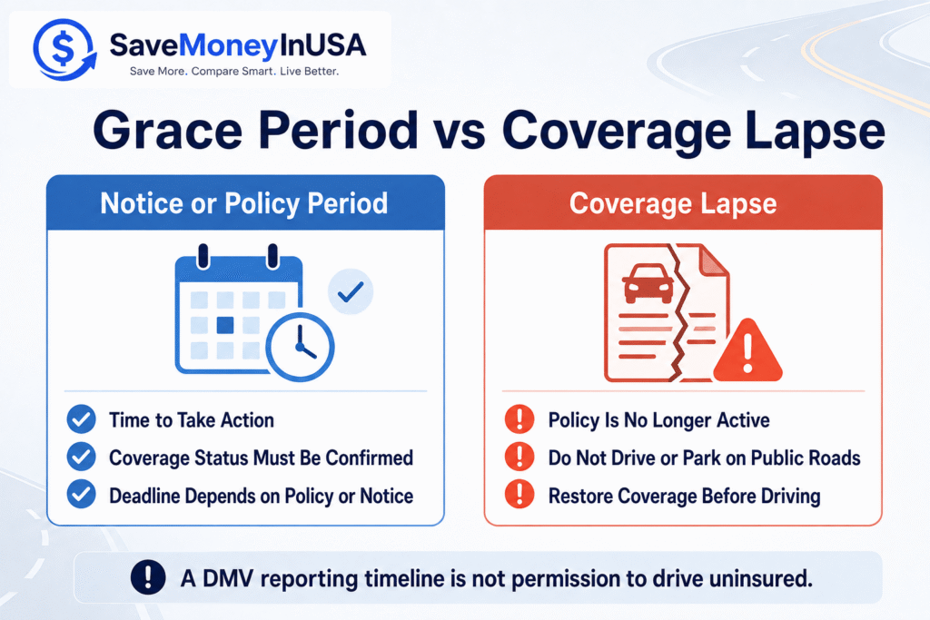 Car Insurance Grace Period vs Coverage Lapse Comparison of a California car insurance grace period and a coverage lapse