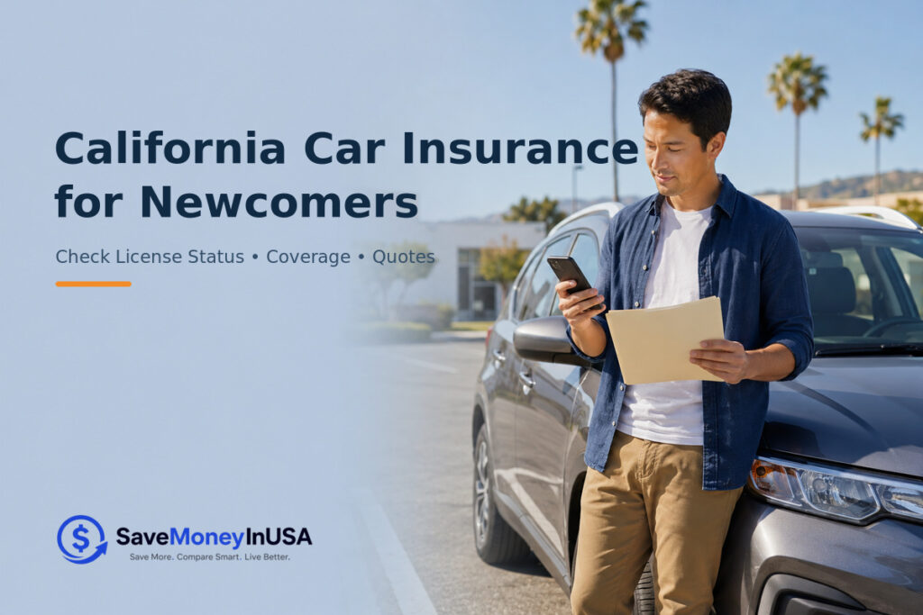 New immigrant reviewing California car insurance before driving a recently purchased vehicle